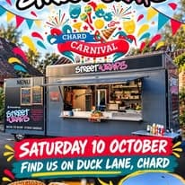 Flyer for sister brand Streetwraps at Chard Carnival: find us on Duck Lane, Chard
